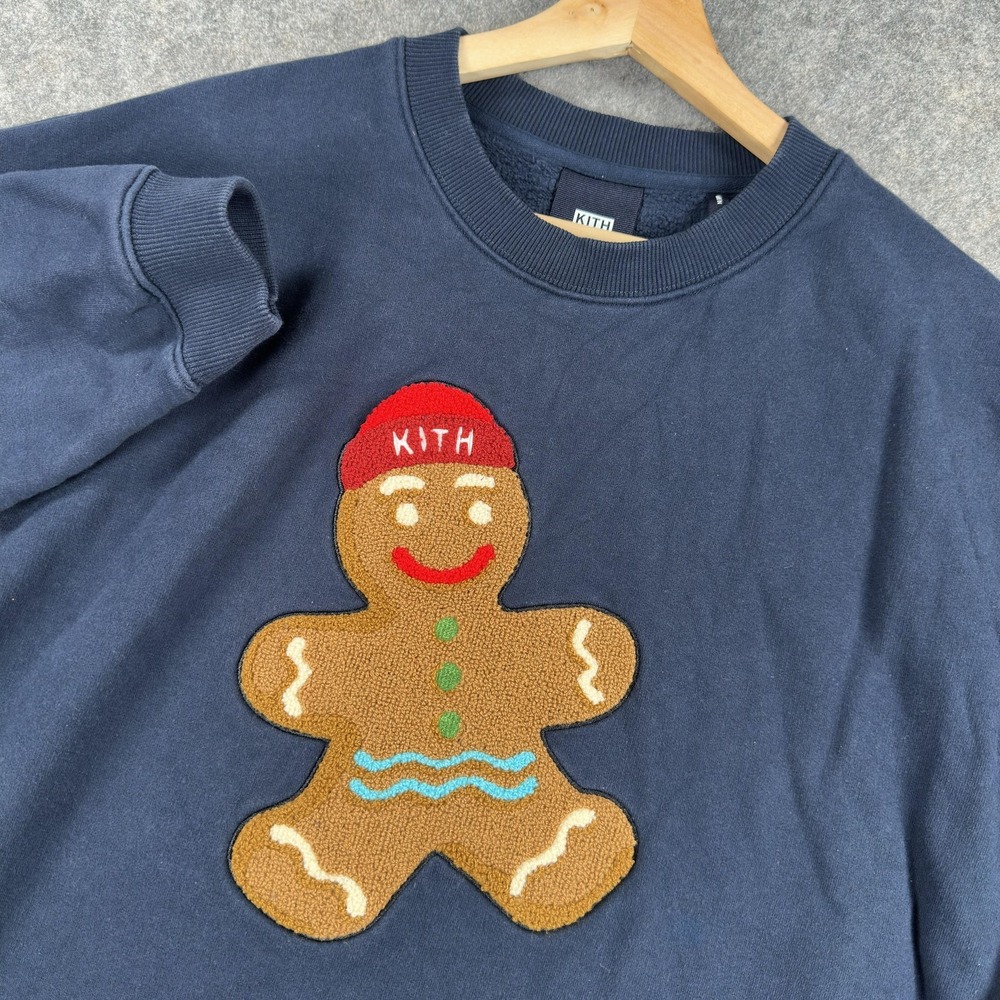 KITH Kithmas Sweatshirt Mens 2XL Blue Gingerbread Man Christmas Crewneck Graphic
